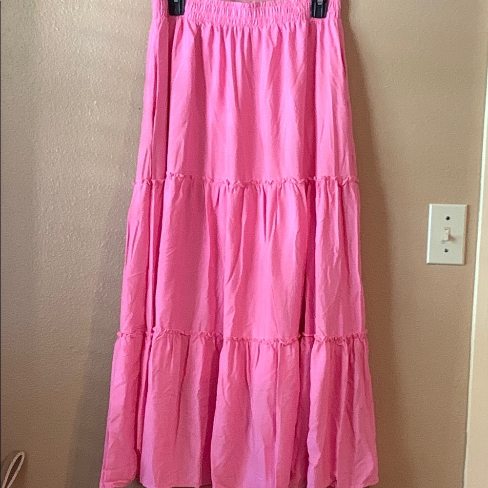 Vibrant Pink Tiered Maxi Skirt for Resort Wear